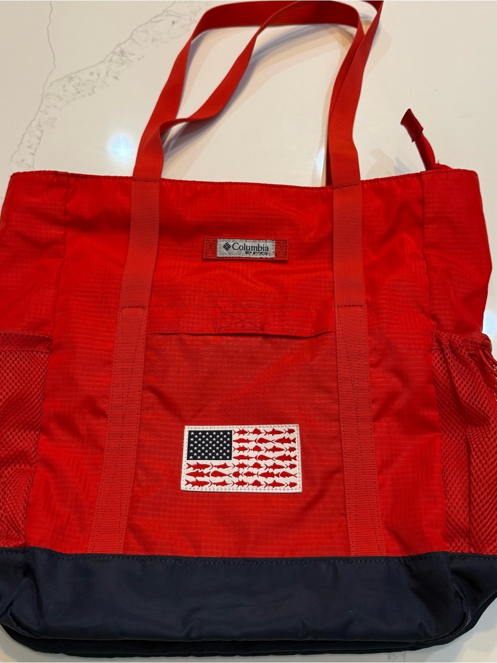 Columbia PFG Tote Packable 22-Liter Zip Closure Red White Blue Tote Shoulder Bag